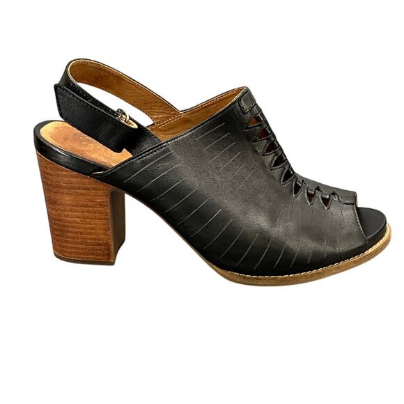 Clarks Artisan Briatta Slingback Black Leather Block-Heel Peep Toe Mule 10M - Picture 2 of 11